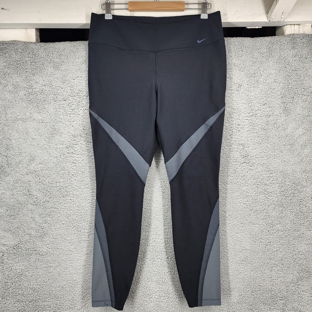 Nike Dri Fit Womens Size XL Black Grey Athletic Leggings Tights Pull On